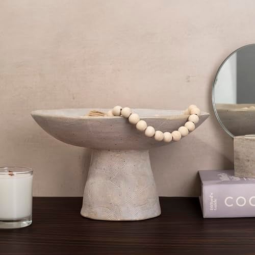 Shelf & Nook Ceramic Pedestal Bowl – Large Decorative Footed Bowl for Fruit, Keys, Entryway Table, Kitchen Island Centerpiece – Off-White Matte Stoneware, Modern French Farmhouse Decor - Image 3