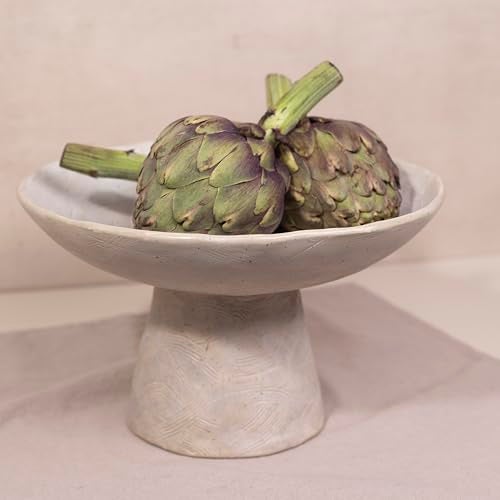 Shelf & Nook Ceramic Pedestal Bowl – Large Decorative Footed Bowl for Fruit, Keys, Entryway Table, Kitchen Island Centerpiece – Off-White Matte Stoneware, Modern French Farmhouse Decor - Image 5