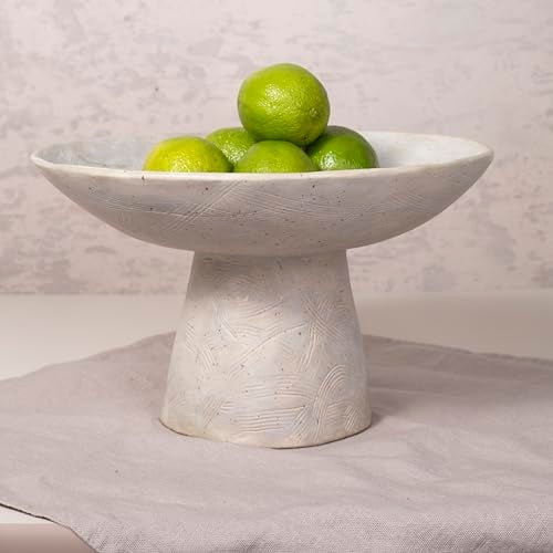 Shelf & Nook Ceramic Pedestal Bowl – Large Decorative Footed Bowl for Fruit, Keys, Entryway Table, Kitchen Island Centerpiece – Off-White Matte Stoneware, Modern French Farmhouse Decor - Image 2