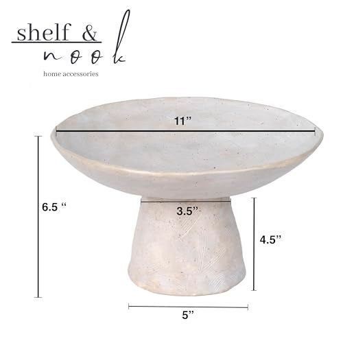 Shelf & Nook Ceramic Pedestal Bowl – Large Decorative Footed Bowl for Fruit, Keys, Entryway Table, Kitchen Island Centerpiece – Off-White Matte Stoneware, Modern French Farmhouse Decor - Image 4
