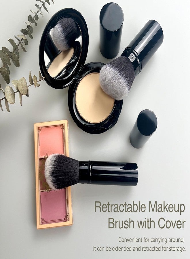 Jaasuee Retractable Kabuki Makeup Brush, Angled Travel Powder Blush Brush with Cover for Multifunctional Cosmetic Applications, Black - Image 2