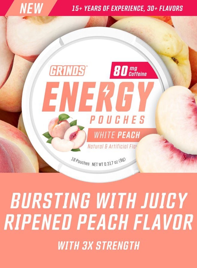 Grinds Energy Pouches - Natural Caffeine Pouches - Contains B-Vitamins, Sugar-Free, & 0 Calories - 80mg of Caffeine in Each Pouch - Peach - 6 Pack, 15 Pouches Per Can - Image 3
