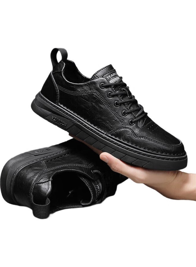 YEARCON Yierkang Men's Casual Shoes, Cowhide Sneakers, Versatile Lace-up Soft-soled Shoes For Men, E53304359, Black, Size 40 - Image 2