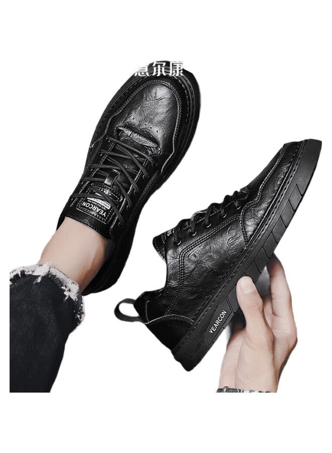 YEARCON Yierkang Men's Casual Shoes, Cowhide Sneakers, Versatile Lace-up Soft-soled Shoes For Men, E53304359, Black, Size 40 - Image 3
