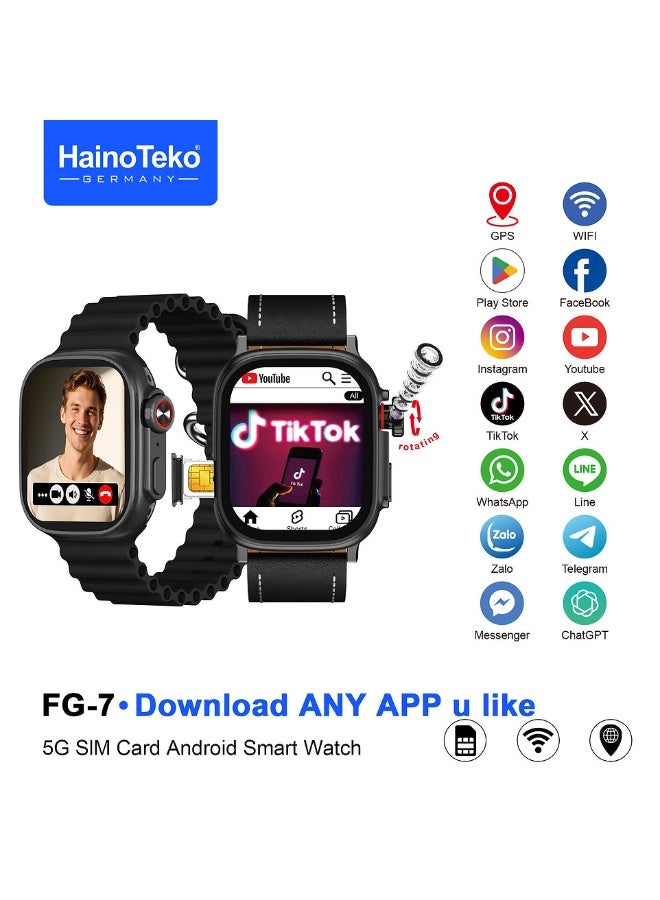 Haino Teko Haino Teko FG-7 5G Android Smartwatch with Rotating Camera SIM Card Slot and Social Media Access Black - Image 1