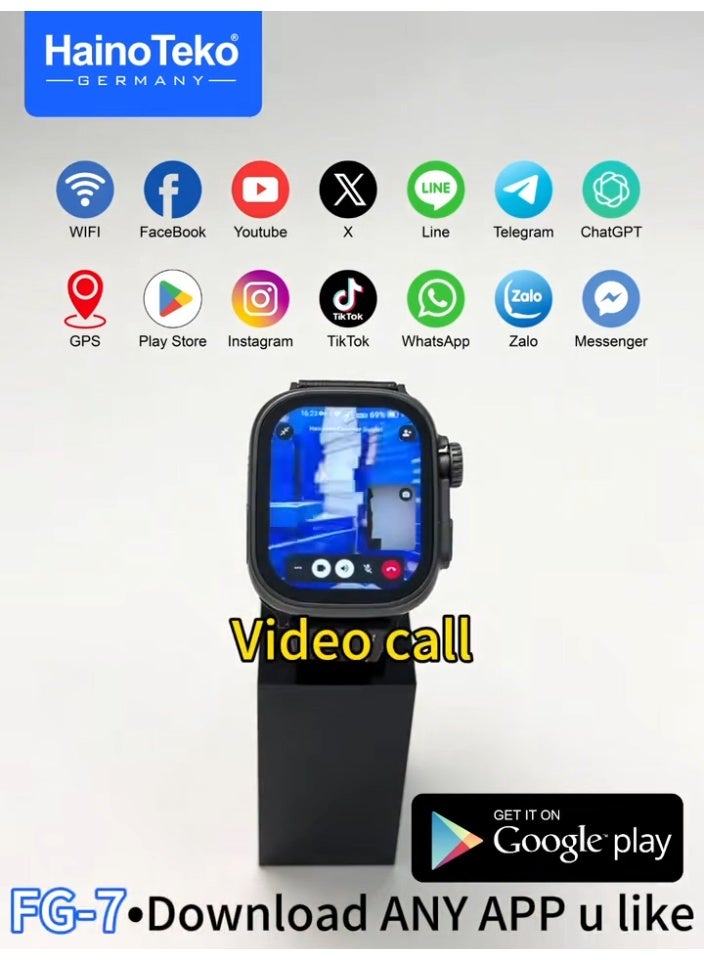 Haino Teko Haino Teko FG-7 5G Android Smartwatch with Rotating Camera SIM Card Slot and Social Media Access Black - Image 3