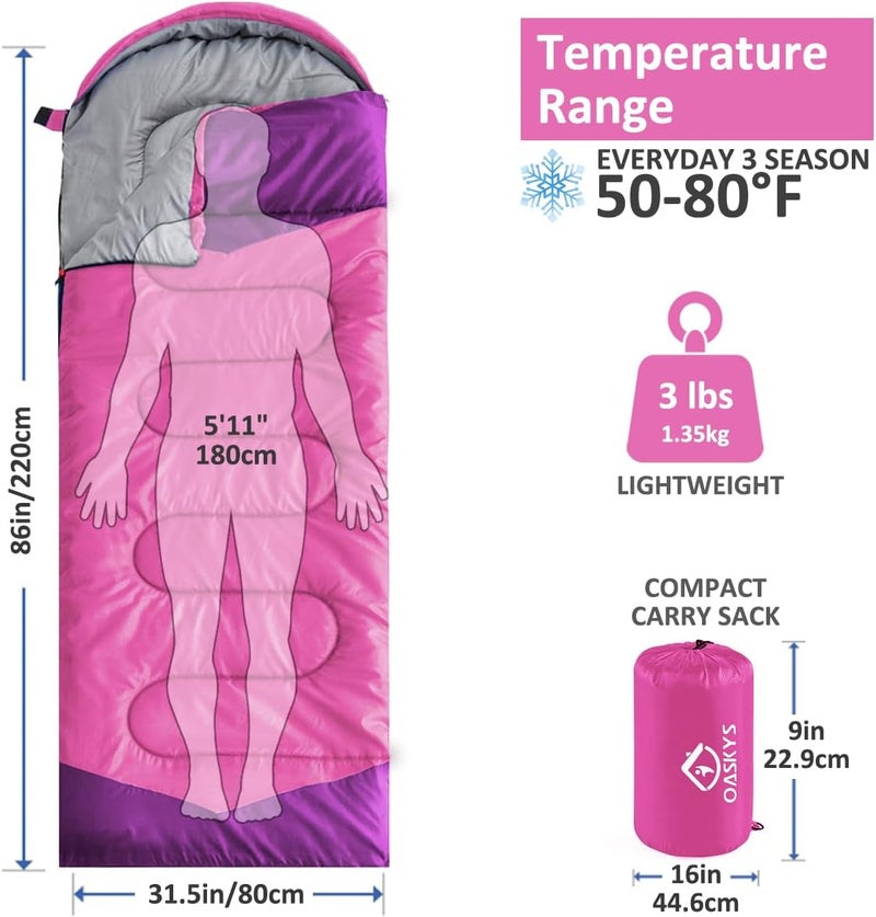 oaskys Camping Sleeping Bag - 3 Season Warm & Cool Weather - Summer Spring Fall Lightweight Waterproof for Adults Kids - Camping Gear Equipment, Traveling, and Outdoors - Image 2
