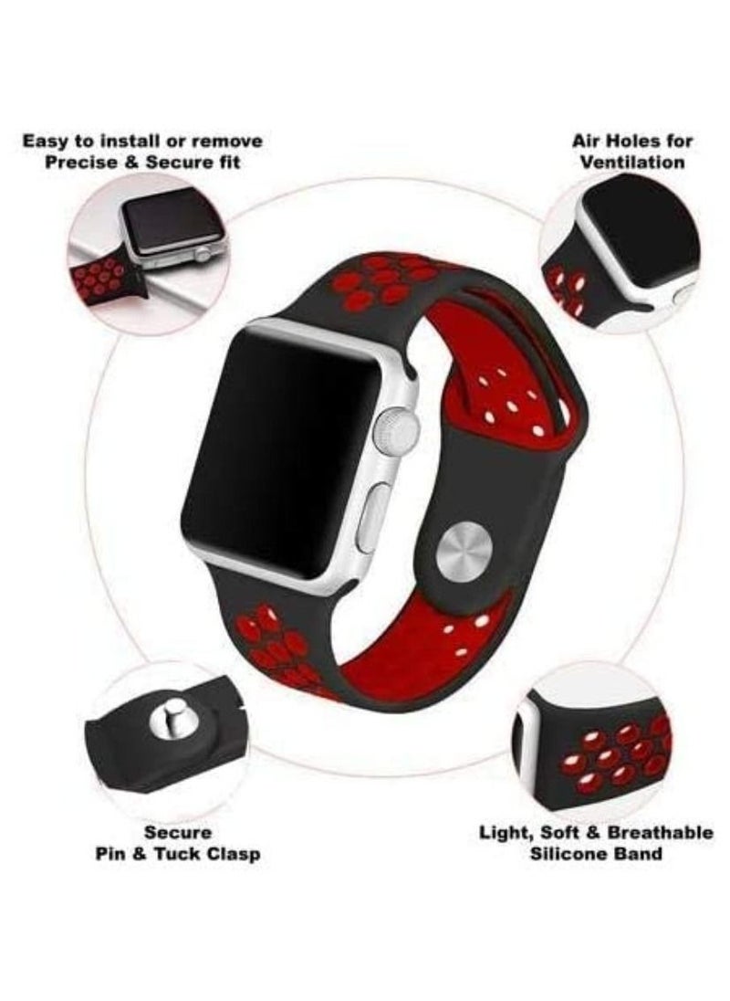 VITION - Sport Band Compatible with Apple Watch Band, Breathable Soft Silicone Replacement Wristband for iWatch Series 7/6/5/4/3/2/1/SE Nike+/Sports Edition 41mm/40mm/38mm black/red - Image 1