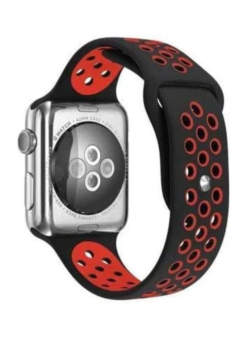 VITION - Sport Band Compatible with Apple Watch Band, Breathable Soft Silicone Replacement Wristband for iWatch Series 7/6/5/4/3/2/1/SE Nike+/Sports Edition 41mm/40mm/38mm black/red - Image 1
