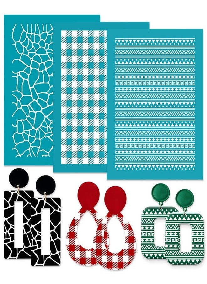Benvo Pack Of 3 Silk Screen Stencils Reusable For Polymer Clay Jewelry Earrings Print Templates Easy Decoration Geometry Silkscreen Stencil (5.5 X 4.2 Inch Irregular Style)  - Image 1