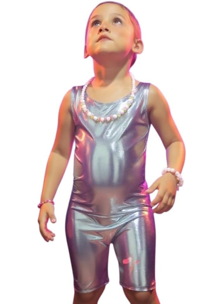 Girls' jersey jumpsuit, lamé overalls, lycra shorts for gymnastics and swimming