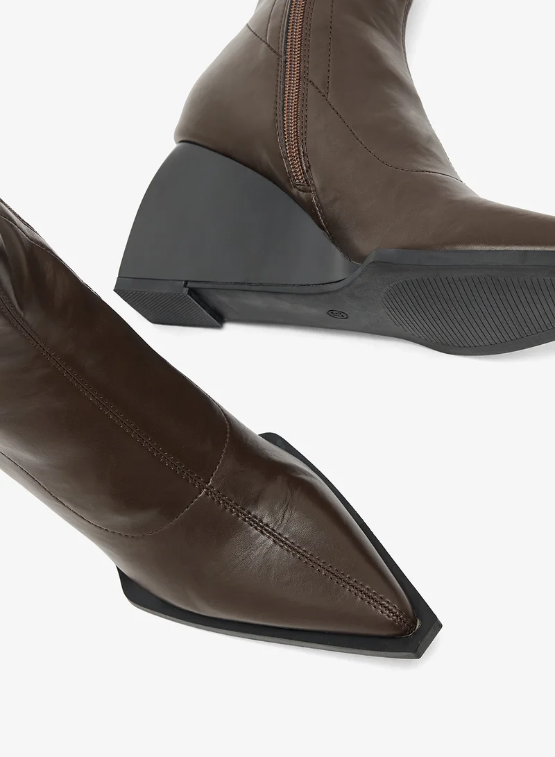 Ella Brown Pointed Toe Ankle Wedge Boots for Women | Best Price UAE