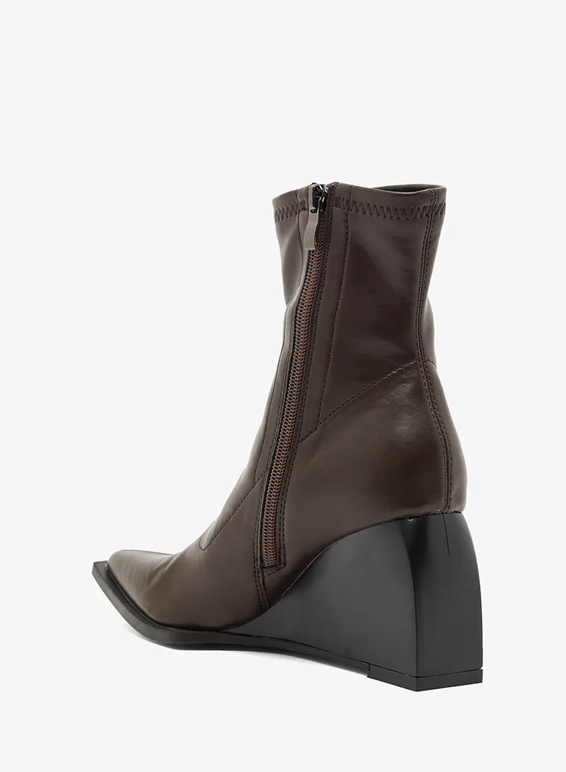 Ella Brown Pointed Toe Ankle Wedge Boots for Women | Best Price UAE