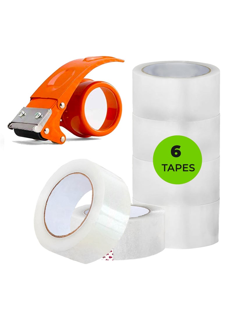 Duravel Clear Tape 6 pcs with Dispenser - Heavy Duty 2 inch x 50 YDs- clear tape roll - clear tape 2 inch, Packaging Tape, Packing Tape Dispenser- packing tape clear for Packing Boxes - Image 1