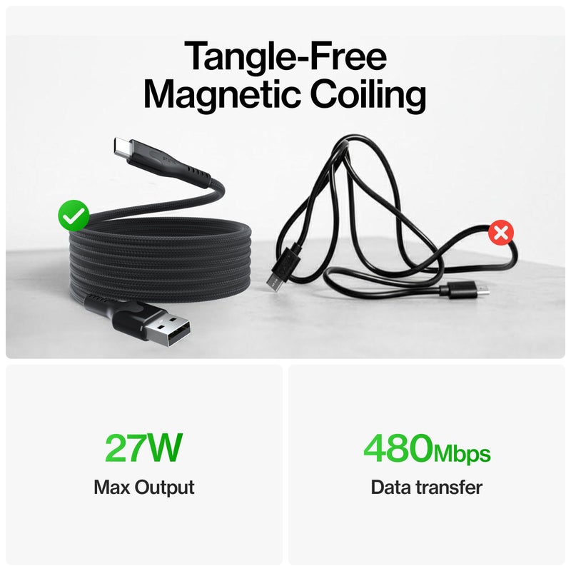 Statik MagStack USB to USB C Cable, A to Type C Charger Fast Charging Phone Charger Cord, On The Go Magnetic Charging Cable for Car, Compatible with iPhone 16 Pro Max, 15, Galaxy S24, 27W 3FT/1M - Image 3