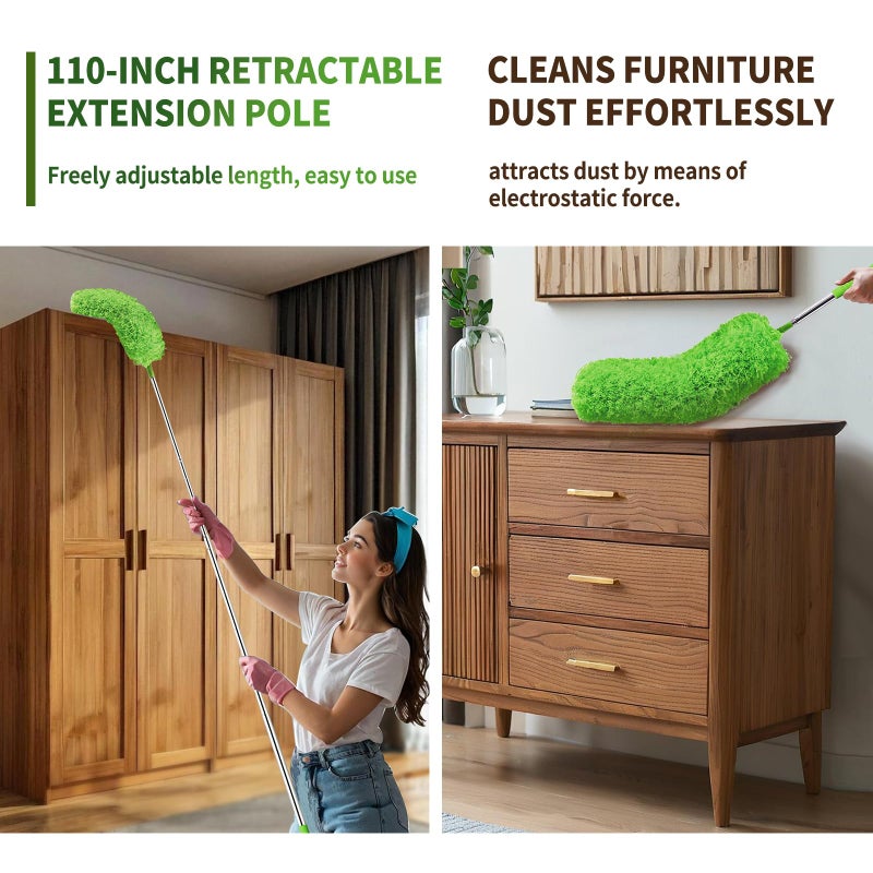 FAMYLI Cobweb Duster with Extension Pole, Washable Cleaning Duster Set with 2 Duster Heads, Corner Brush, 15-110-Inch Telescoping Pole for high Ceiling Fans, Long Duster for high Ceilingsï¼ŒSpider Web Brush - Image 5