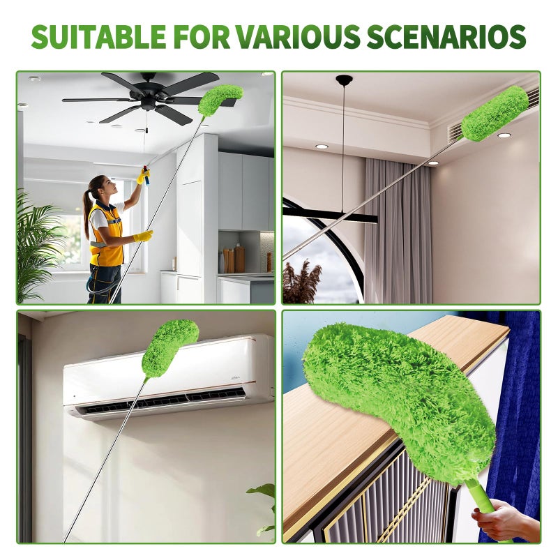 FAMYLI Cobweb Duster with Extension Pole, Washable Cleaning Duster Set with 2 Duster Heads, Corner Brush, 15-110-Inch Telescoping Pole for high Ceiling Fans, Long Duster for high Ceilingsï¼ŒSpider Web Brush - Image 4