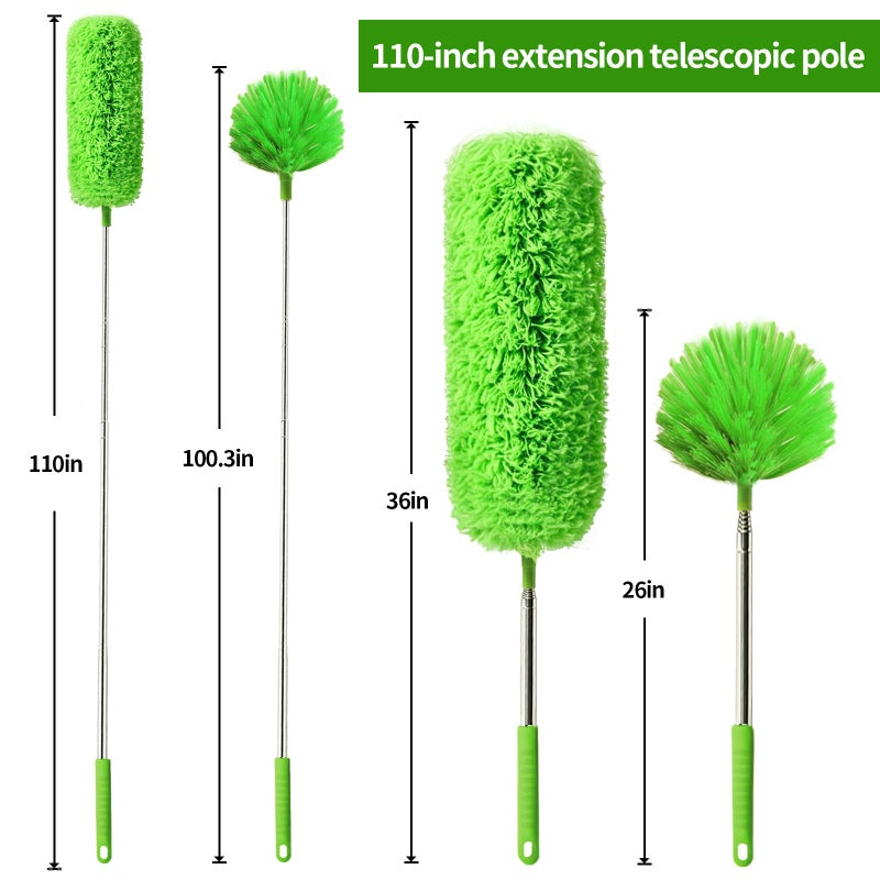 FAMYLI Cobweb Duster with Extension Pole, Washable Cleaning Duster Set with 2 Duster Heads, Corner Brush, 15-110-Inch Telescoping Pole for high Ceiling Fans, Long Duster for high Ceilingsï¼ŒSpider Web Brush - Image 2