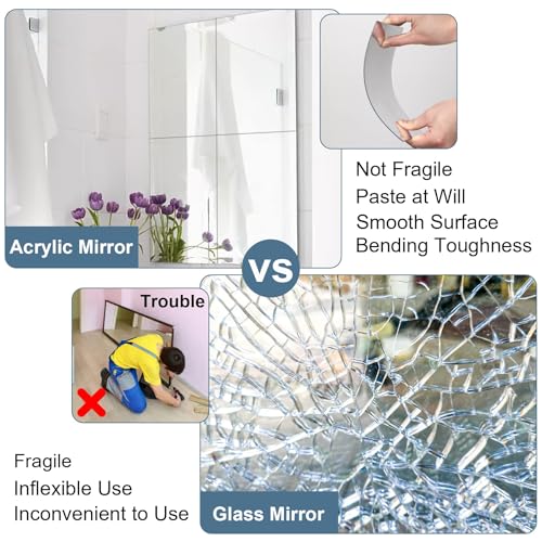 JUNEBRUSHS 4 Pack Self Adhesive Acrylic Mirror, 6X 9 Inch Mirror Tiles,Flexible Plastic Mirrors Sheets Wall Stickers,2MM Thick Mirrors,Frameless Small Mirror - Image 4