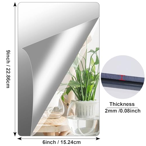 JUNEBRUSHS 4 Pack Self Adhesive Acrylic Mirror, 6X 9 Inch Mirror Tiles,Flexible Plastic Mirrors Sheets Wall Stickers,2MM Thick Mirrors,Frameless Small Mirror - Image 2