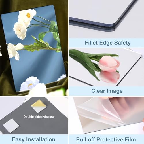 JUNEBRUSHS 4 Pack Self Adhesive Acrylic Mirror, 6X 9 Inch Mirror Tiles,Flexible Plastic Mirrors Sheets Wall Stickers,2MM Thick Mirrors,Frameless Small Mirror - Image 3