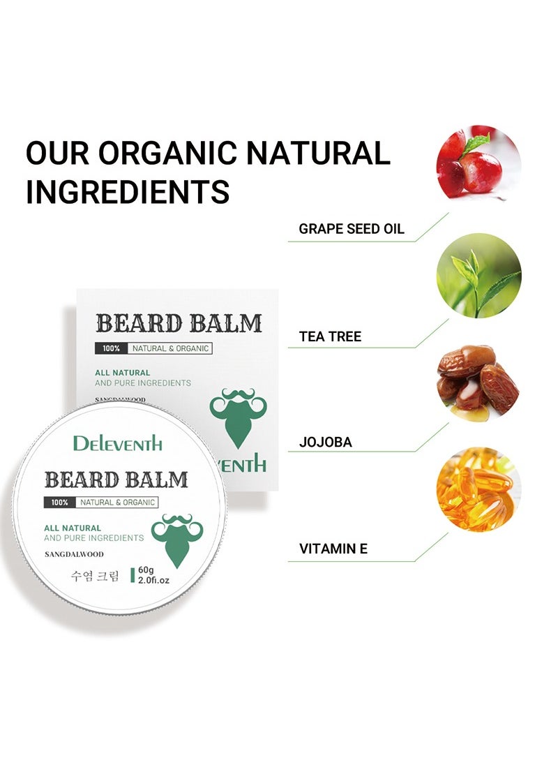 DELEVENTH DEleventh Korean Brand Sandalwood Beard Balm 60g / Vitamin E with Natural Oils and Waxes, Soften, Strengthen and Protect for Healthy, Nourishing Beard, Hydrate, Soften & Protect Your Facial Hair  - Image 2