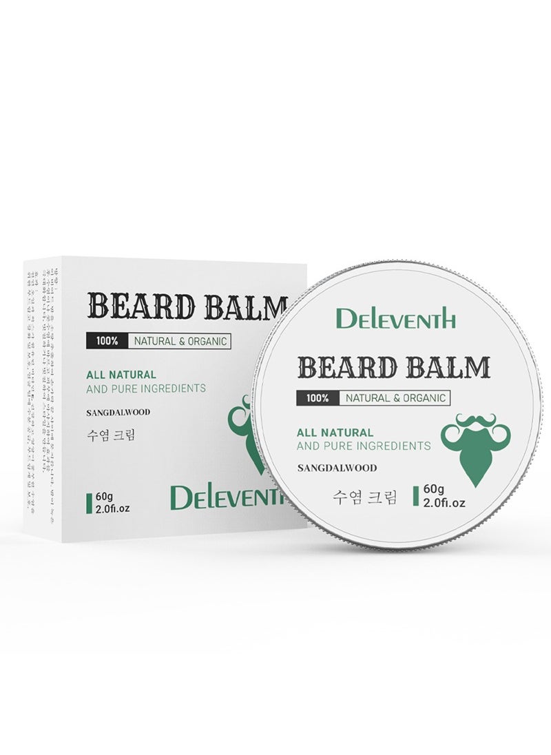 DELEVENTH DEleventh Korean Brand Sandalwood Beard Balm 60g / Vitamin E with Natural Oils and Waxes, Soften, Strengthen and Protect for Healthy, Nourishing Beard, Hydrate, Soften & Protect Your Facial Hair  - Image 1