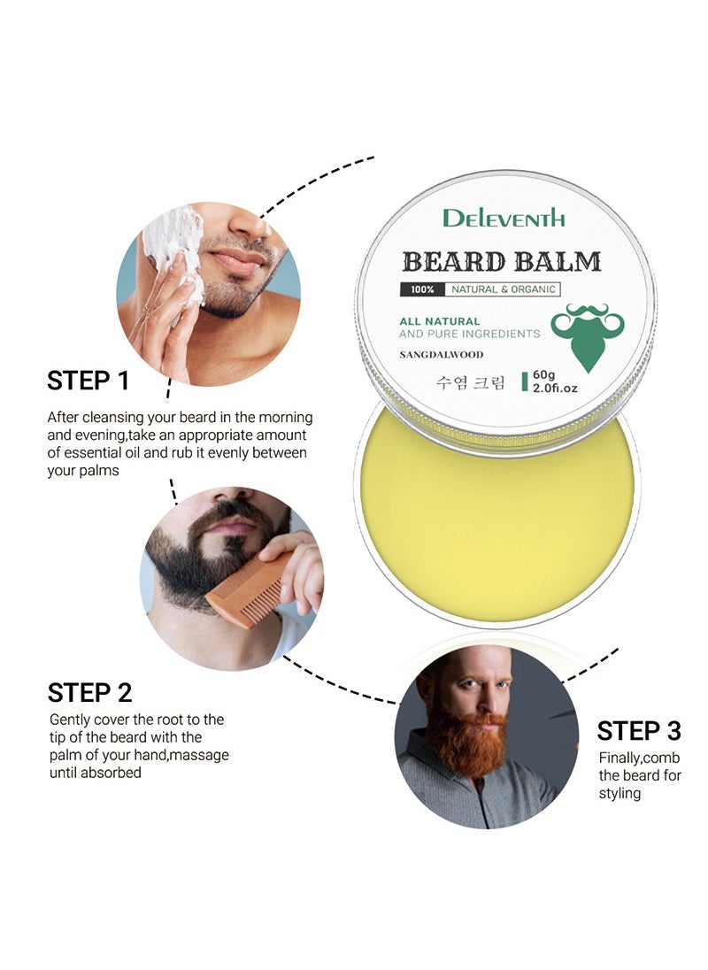 DELEVENTH DEleventh Korean Brand Sandalwood Beard Balm 60g / Vitamin E with Natural Oils and Waxes, Soften, Strengthen and Protect for Healthy, Nourishing Beard, Hydrate, Soften & Protect Your Facial Hair  - Image 5
