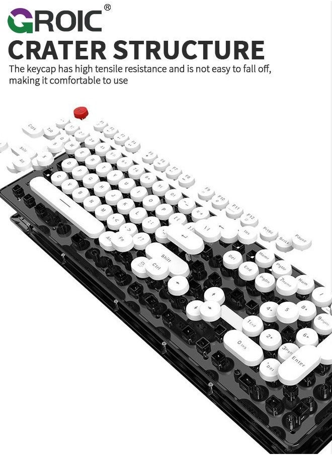 GROIC - Black Wired Keyboard, 104 Keys Full-Sized Typewriter Keyboards, USB Plug and Play Office Keyboard with Number Pad, Caps Indicators, Foldable Stands for Windows, PC, Laptop, Desktop - Image 1