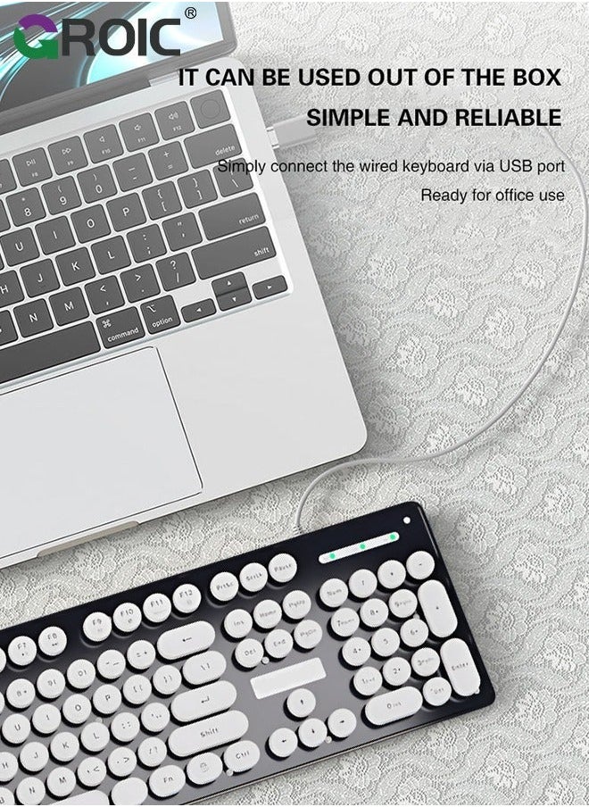 GROIC - Black Wired Keyboard, 104 Keys Full-Sized Typewriter Keyboards, USB Plug and Play Office Keyboard with Number Pad, Caps Indicators, Foldable Stands for Windows, PC, Laptop, Desktop - Image 1