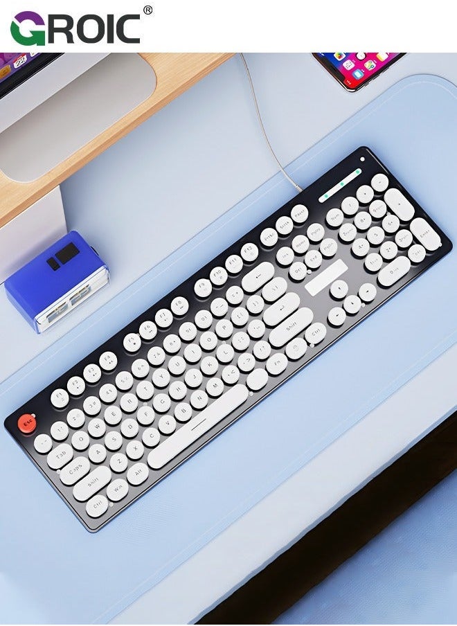 GROIC - Black Wired Keyboard, 104 Keys Full-Sized Typewriter Keyboards, USB Plug and Play Office Keyboard with Number Pad, Caps Indicators, Foldable Stands for Windows, PC, Laptop, Desktop - Image 1