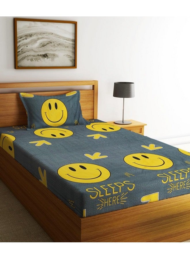 Fashion String شيت سرير مفرد ميكروفايبر أصفر مبتسم 144 TC مع غطاء وسادة واحد - Image 1
