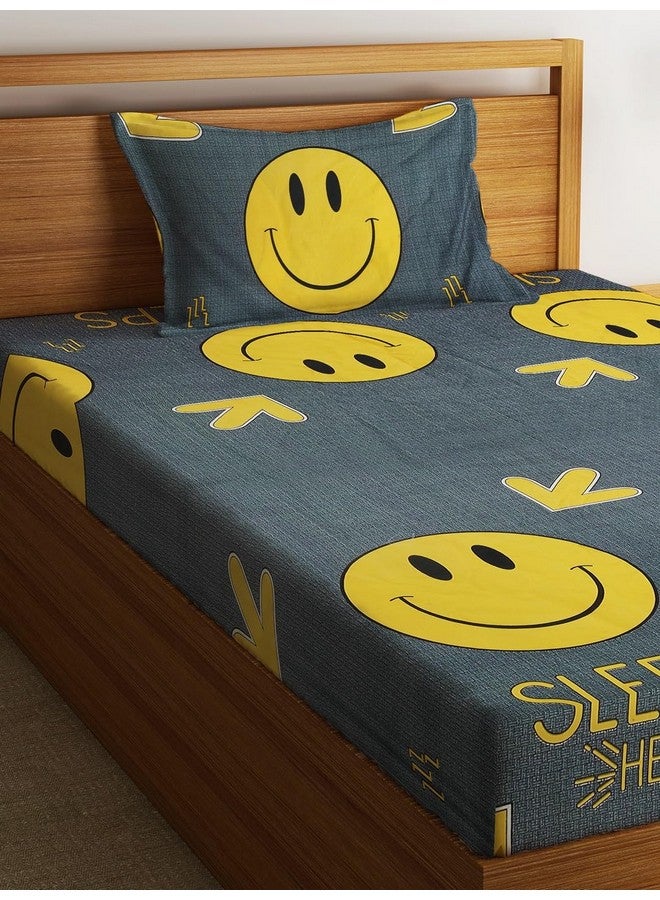 Fashion String شيت سرير مفرد ميكروفايبر أصفر مبتسم 144 TC مع غطاء وسادة واحد - Image 3
