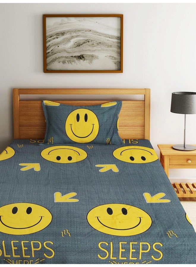 Fashion String شيت سرير مفرد ميكروفايبر أصفر مبتسم 144 TC مع غطاء وسادة واحد - Image 2