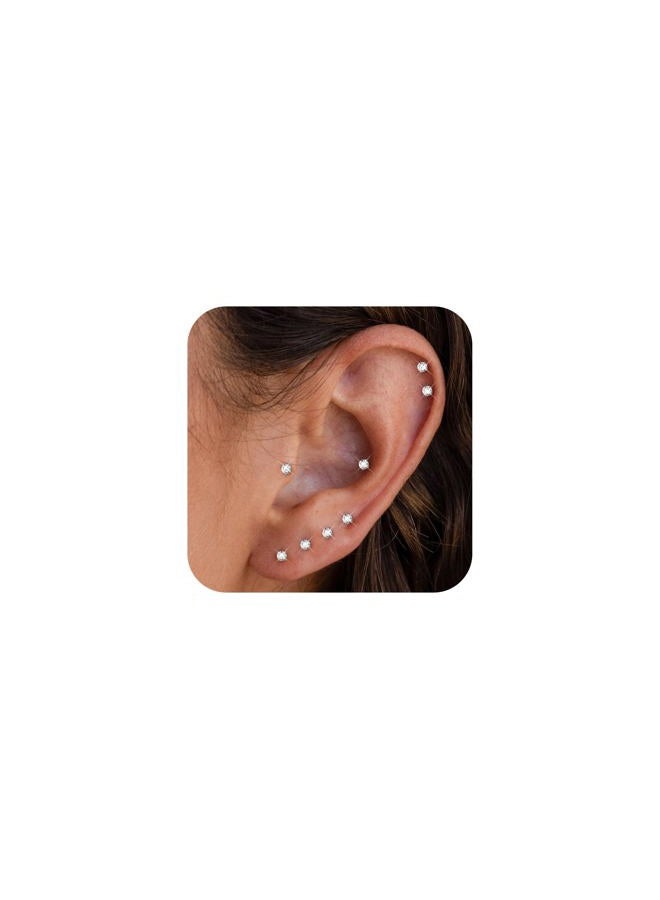 ORAZIO 6 Pairs Tiny 2mm Stainless Steel Stud Earrings For Mens Womens CZ Round Ball Earrings Set - Image 1