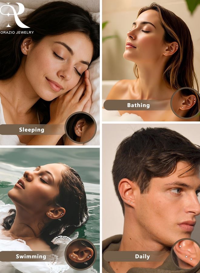 ORAZIO 6 Pairs Tiny 2mm Stainless Steel Stud Earrings For Mens Womens CZ Round Ball Earrings Set - Image 3