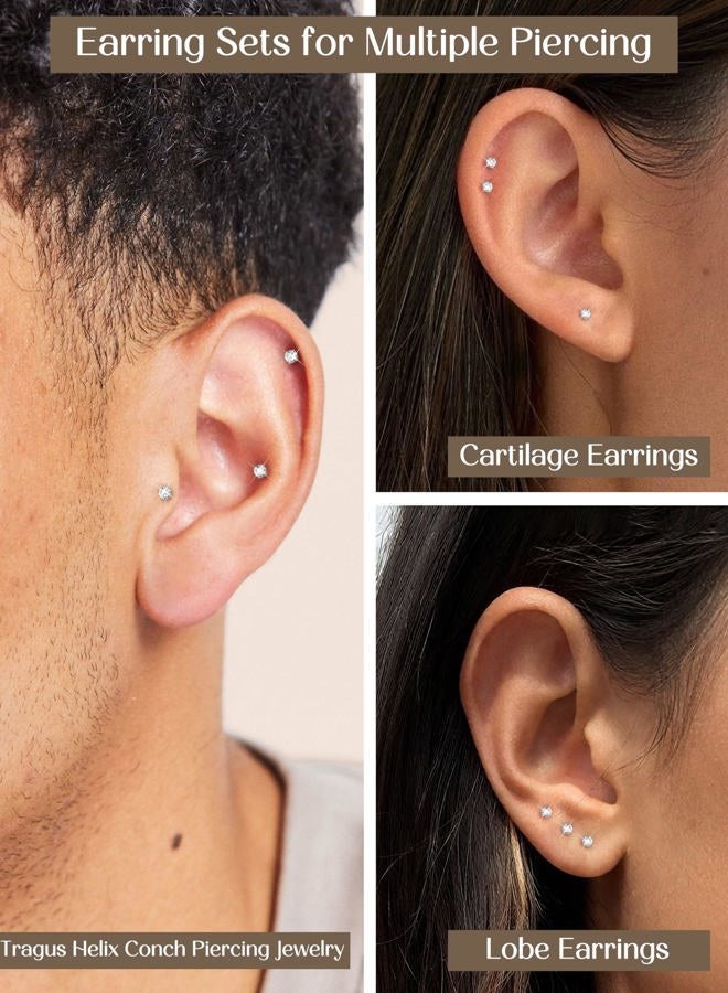 ORAZIO 6 Pairs Tiny 2mm Stainless Steel Stud Earrings For Mens Womens CZ Round Ball Earrings Set - Image 4