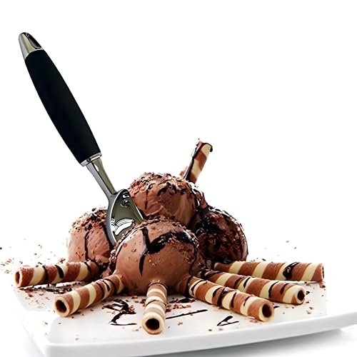ONICORN Ice Cream Scoop, Stainless Steel Professional Ice Cream Scooper Spoon with Non-Slip Rubber Grip Handle, Ice Cream Spade for Cookie Dough, Gelato, Sorbet, Melon (Pack of 1, Black) - Image 5