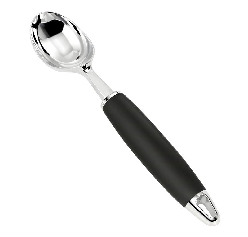 ONICORN Ice Cream Scoop, Stainless Steel Professional Ice Cream Scooper Spoon with Non-Slip Rubber Grip Handle, Ice Cream Spade for Cookie Dough, Gelato, Sorbet, Melon (Pack of 1, Black) - Image 1
