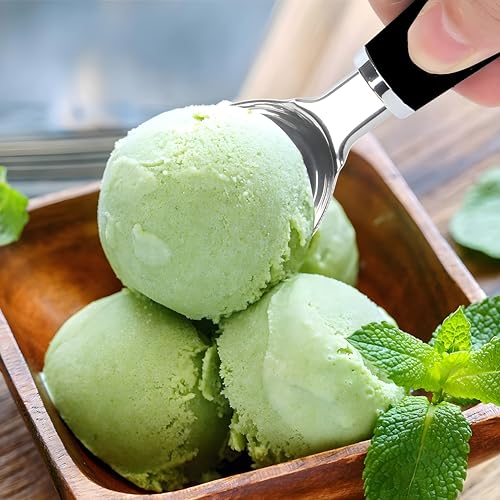 ONICORN Ice Cream Scoop, Stainless Steel Professional Ice Cream Scooper Spoon with Non-Slip Rubber Grip Handle, Ice Cream Spade for Cookie Dough, Gelato, Sorbet, Melon (Pack of 1, Black) - Image 2
