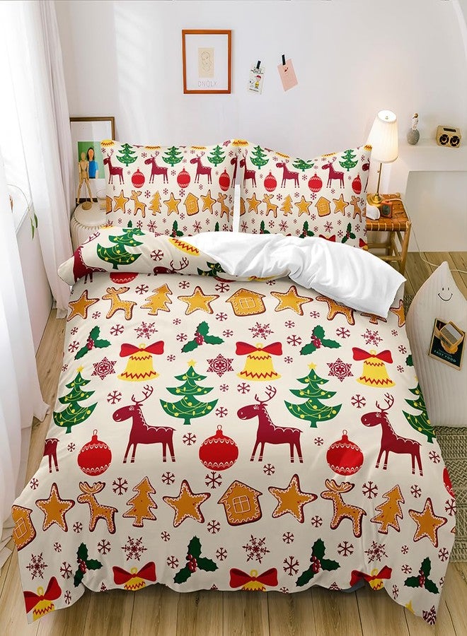 Elnonthy Christmas Duvet Cover Set Twin Size Santa Claus Deer Comforter Covers Cartoon Bed Set Bedroom Decor(Not Comforter) - Image 1
