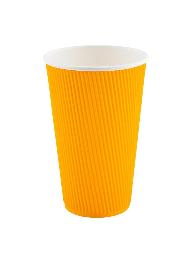 Restaurantware Restaurantware 20 Ounce Ripple Insulated Coffee Cups, 250 Double Wall Corrugated Tumblers, Leakproof, Sustainable Yellow Paper Design, Ribbed Surface, Secure Grip, Matching Lids Sold Separately  - Image 1