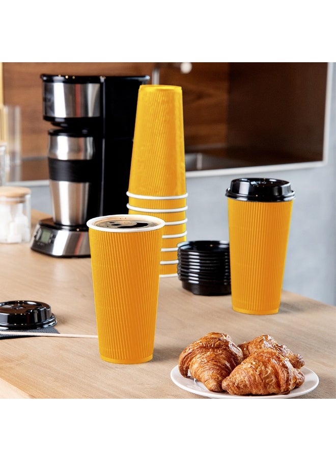 Restaurantware Restaurantware 20 Ounce Ripple Insulated Coffee Cups, 250 Double Wall Corrugated Tumblers, Leakproof, Sustainable Yellow Paper Design, Ribbed Surface, Secure Grip, Matching Lids Sold Separately  - Image 3
