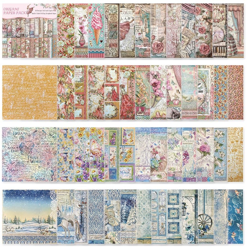 Qianshan Origami Paper Kit 50 Sheets 70GSM 6 Inch Square Double Sided Color 50 Vivid Japanese Washi Chiyo Colors for Hand Crafts Origami Paper Arts Creativity.Flower Fairy - Image 1