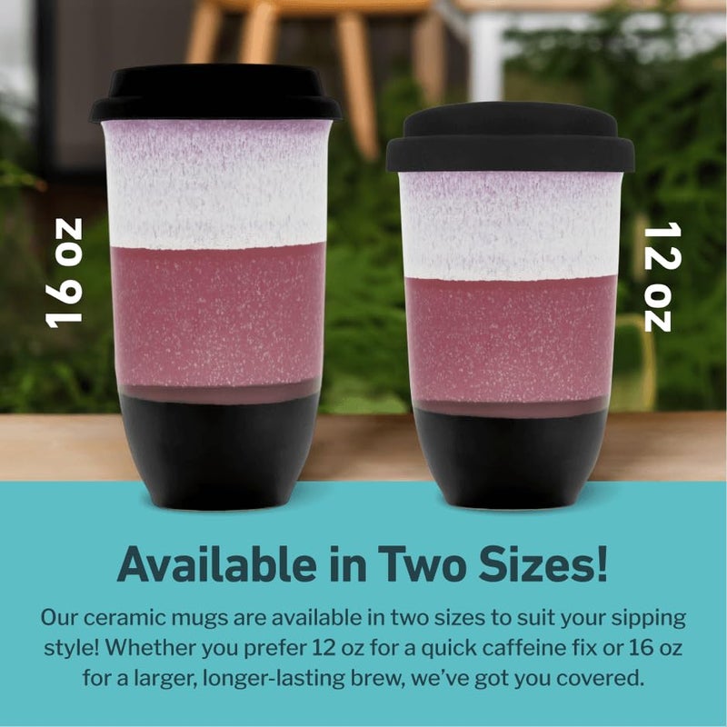 NOVA CERAMICS Coffee Travel Mug – Reusable Coffee Cup – Microwave & Dishwasher Safe Coffee Green Tumbler - Gifts For Women Men Him Her – 12oz – Eclipse - Image 5