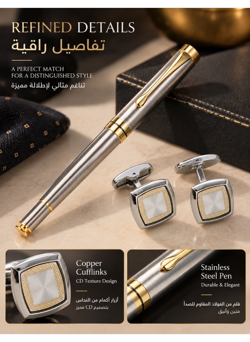 فوريكاسا فلوريكاسا طقم هدايا ساعة رجالي مع أزرار أكمام وقلم، صندوق هدايا فاخر مع كيس هدايا وبطاقة تهنئة، هدية فاخرة للرجال للمناسبات وأعياد الميلاد والعيد - Image 5