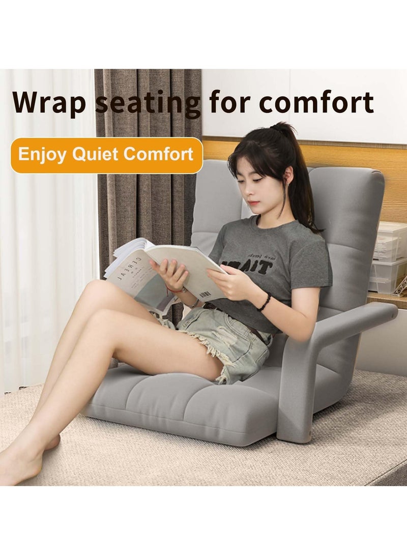 Generic Floor Chair with Arms Adjustable Sitting Angle,Adjustable Floor Chaise Lounge Sofa, Folding Lazy Sofa with Armrests and a Pillow Padded Gaming Chair for Living Room, Bedroom (Grey) - Image 5