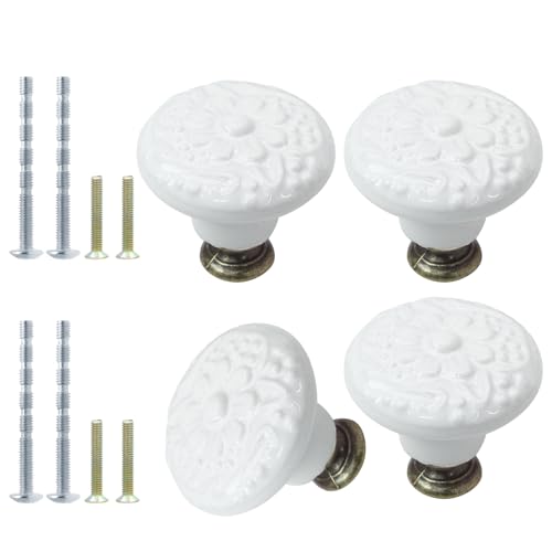 Suiwotin 4pcs White Ceramic Cabinet Knobs and Pulls - Retro Dresser and Closet Drawer Handles - Cupboard and Furniture Door Knobs - Image 5