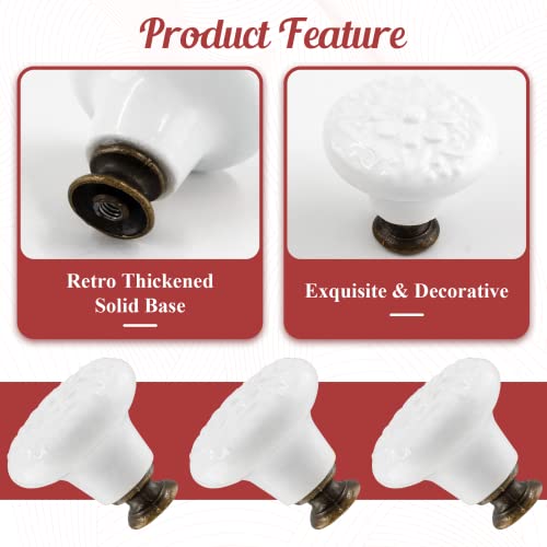 Suiwotin 4pcs White Ceramic Cabinet Knobs and Pulls - Retro Dresser and Closet Drawer Handles - Cupboard and Furniture Door Knobs - Image 4
