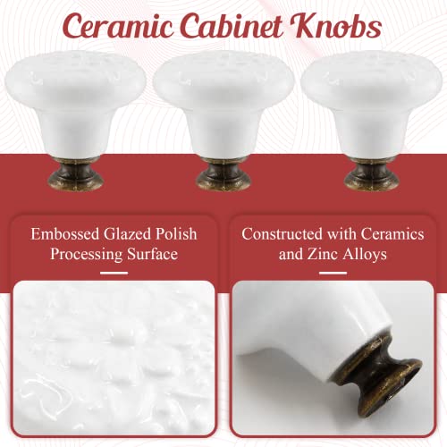 Suiwotin 4pcs White Ceramic Cabinet Knobs and Pulls - Retro Dresser and Closet Drawer Handles - Cupboard and Furniture Door Knobs - Image 3